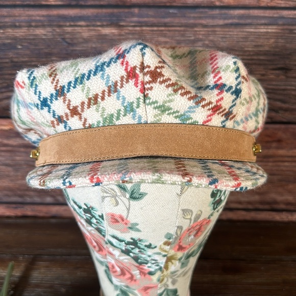 Vintage Coach Wool Colorful Plaid Newsboy Hat With Suede Trim. Size M/L - Picture 3 of 13